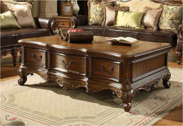 Classic Carved Center Table with Drawers and Ornate Detailing