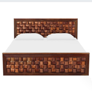 King Size Solid Wood Bed with Textured Panel Design