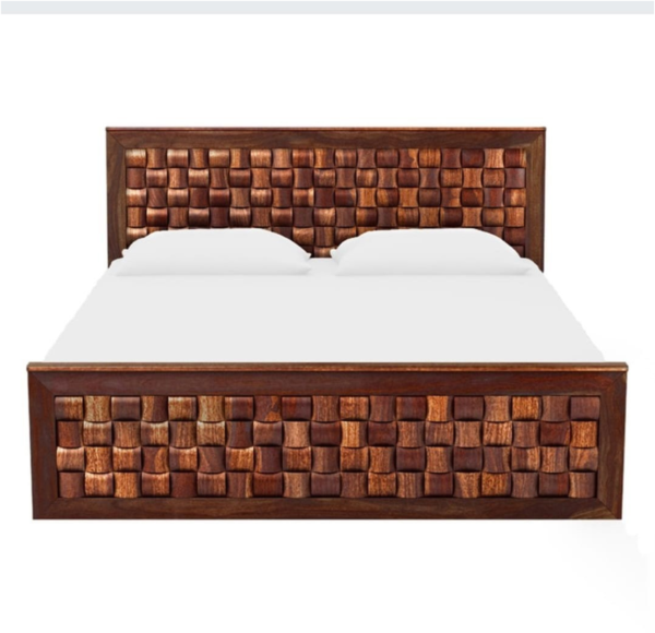 King Size Solid Wood Bed with Textured Panel Design