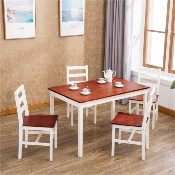 4-Seater Dining Table Set with White Frame and Polished Top