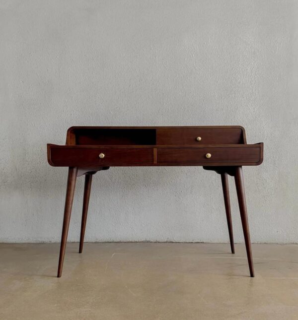 Mid-Century Modern Writing Desk with Brass Pull Handles