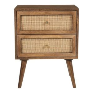 Compact Side Table with Cane Drawer Fronts and Tapered Legs