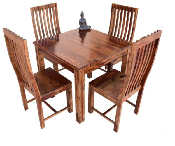 4-Seater Wooden Dining Table Set with Slatted Back Chairs