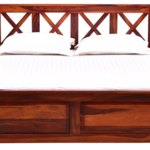 Solid Wood Bed with X-Design Headboard – King Size