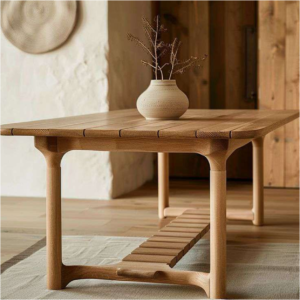 Scandinavian-Inspired Center Table with Slatted Shelf Base