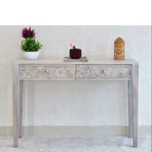 Hand-Carved Floral Console Table with Storage Drawers