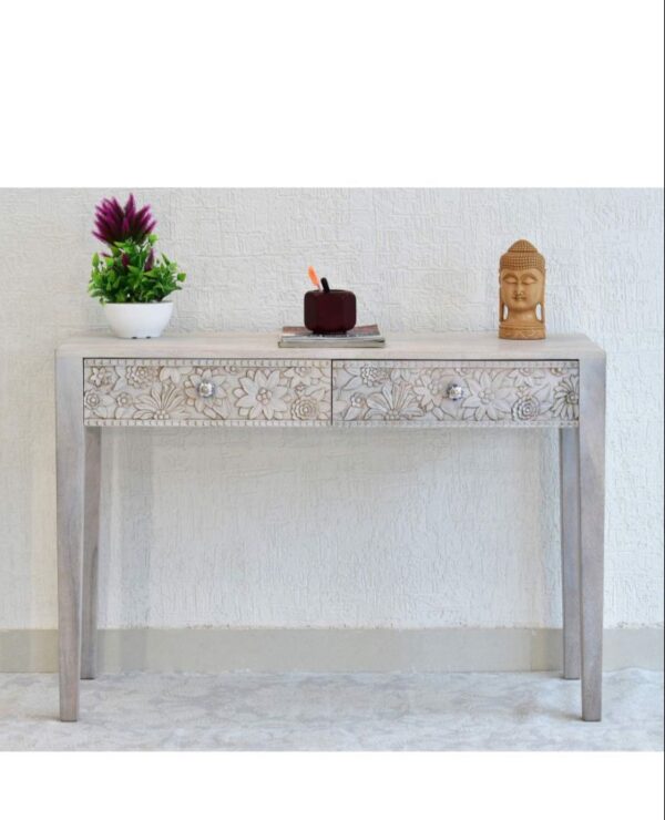 Hand-Carved Floral Console Table with Storage Drawers