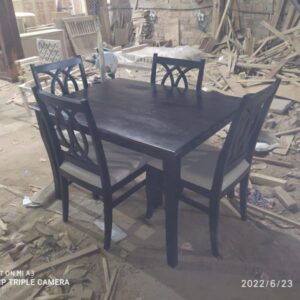 Elegant Solid Wood Dining Set with Upholstered Chairs – 4 Seater