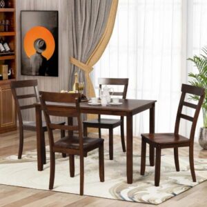 Sleek Wooden Dining Set with Ladder-Back Chairs – 4 Seater
