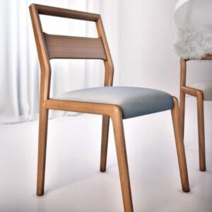 Contemporary Wooden Dining Chair with Curved Back and Upholstered Seat