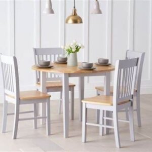 Scandinavian Style Round Dining Set in White & Natural Finish – 4 Seater
