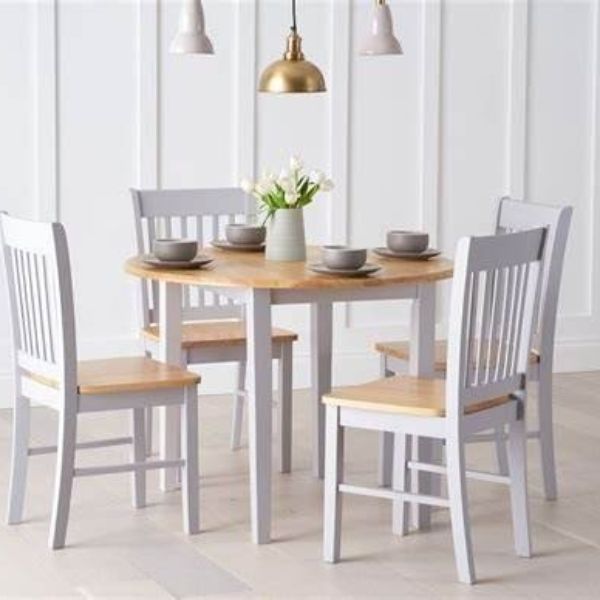 Scandinavian Style Round Dining Set in White & Natural Finish – 4 Seater