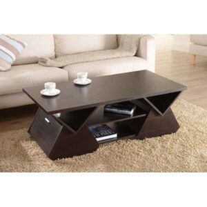 Contemporary Wooden Center Table with Geometric Storage Design