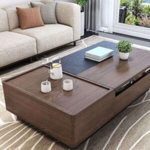 Modern Wooden Center Table with Hidden Storage and Smooth Edges
