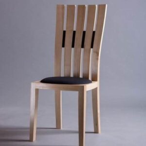 Modern Slatted High-Back Wooden Chair with Padded Seat