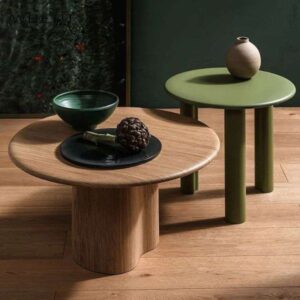 Modern Dual-Tone Center Table Set – Natural Wood & Olive Green Finish