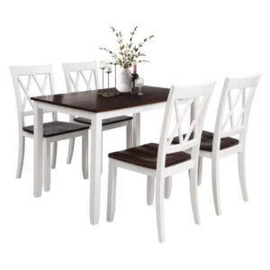 Modern Two-Tone Wooden Dining Set with X-Back Chairs – 4 Seater