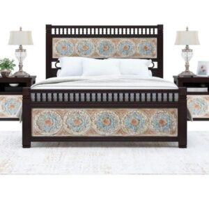 Regal Hand-Painted Sheesham Bed with Matching Nightstands