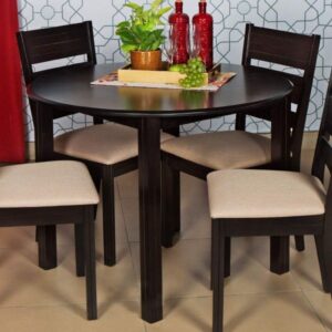 Round Wooden Dining Set with Cushioned Chairs – 4 Seater