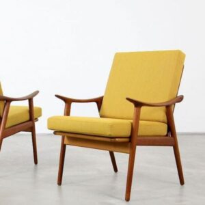 Mid-Century Modern Teak Lounge Chair with Mustard Upholstery