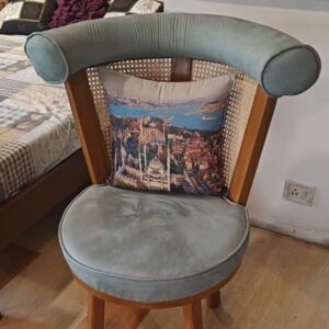 Vintage-Modern Accent Chair with Velvet Upholstery & Cane Backrest