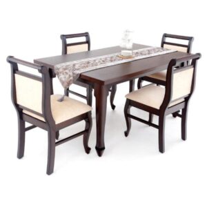 Classic Wooden Dining Set with Upholstered Chairs – 4 Seater