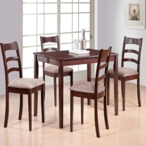 Compact Wooden Dining Set with Curved Ladder-Back Chairs – 4 Seater
