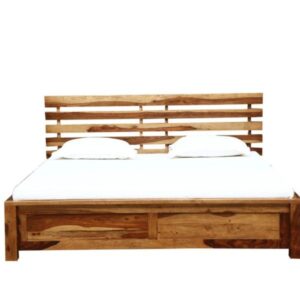 Minimalist Solid Wood Slatted Headboard Bed Frame
