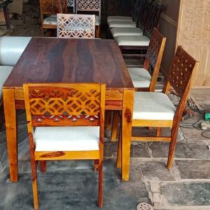 Designer Sheesham Wood Dining Set with Carved Chairs – 6 Seater
