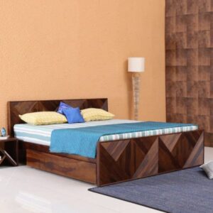 Geometric Panel Solid Wood Bed – Contemporary Statement Piece