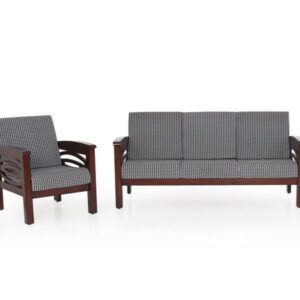 Contemporary Wooden Sofa Set with Patterned Cushions – 3+1 Seater