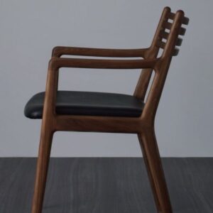 Mid-Century Modern Wooden Armchair with Black Leatherette Seat
