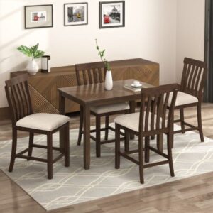 Modern Wooden Dining Set with Cushioned Chairs – 4 Seater