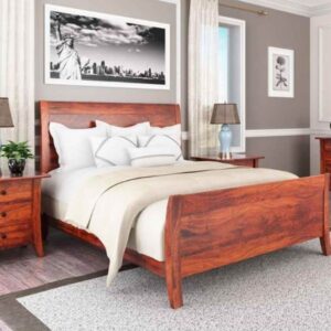 Curved Backrest Solid Wood Bed – Classic Elegance with a Bold Twist